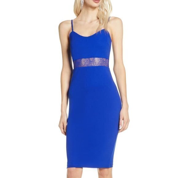 NEW Lulus Limo Ride Lace Inset Cocktail‎ Dress Blue - Picture 1 of 5